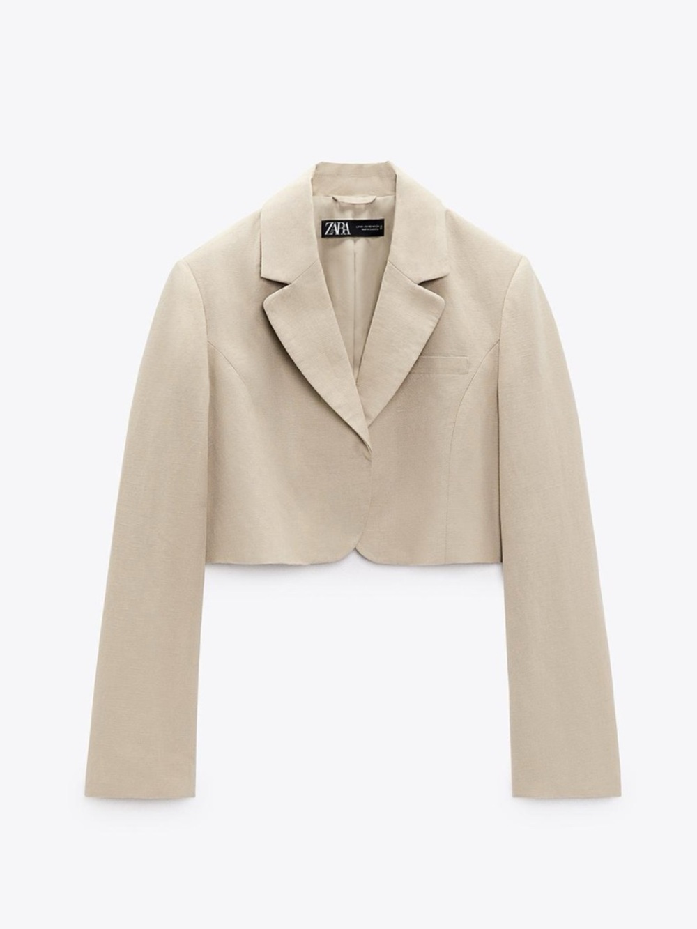 Zara LINEN BLEND CROPPED BLAZER. Sand. Size XS, S. New with Tags.